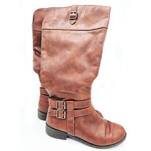 American Eagle AE Women’s Brown Riding Boots Size 7W Wide Calf Buckle Straps